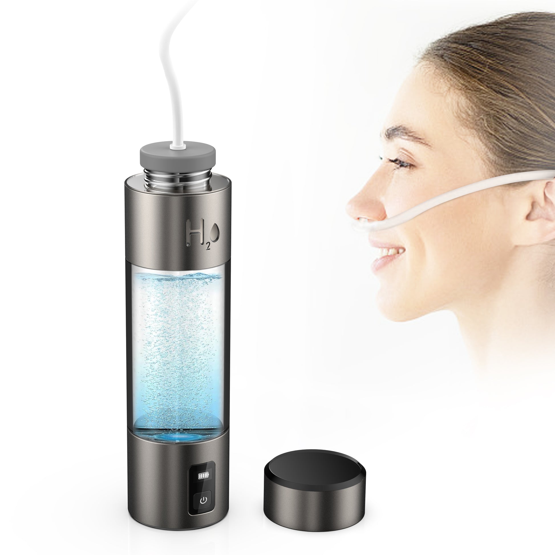 Hydrogen Water Bottle Generator Inhaler with Nasal Tube, Ultra-High ppb 5000-7000, Premium Metal Body BPA-Free Long Battery Life